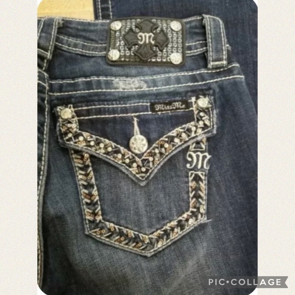 NWT Miss Me Signature Boot Jeans Sz 27x34 super cute cool logo patch - Picture 8 of 12